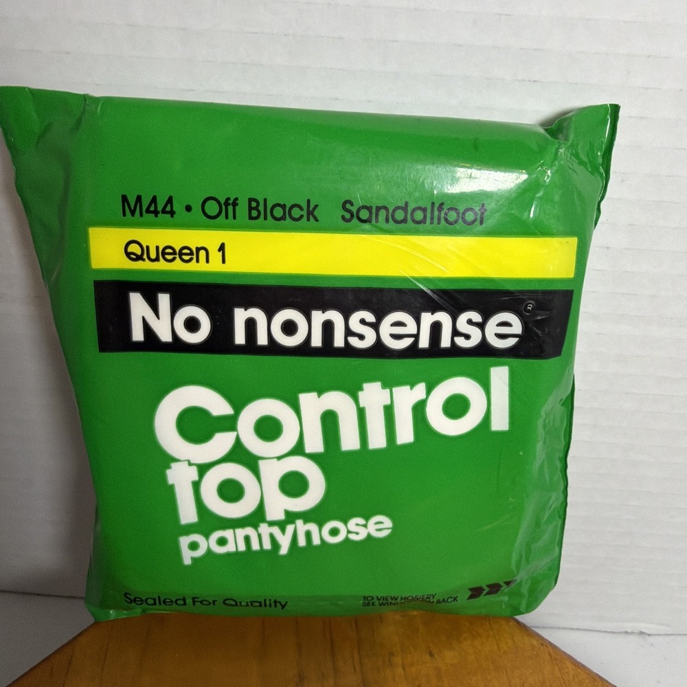Vintage No Nonsense Control Top Pantyhose‎ Queen 1 Off Black Sandalfoot Sealed